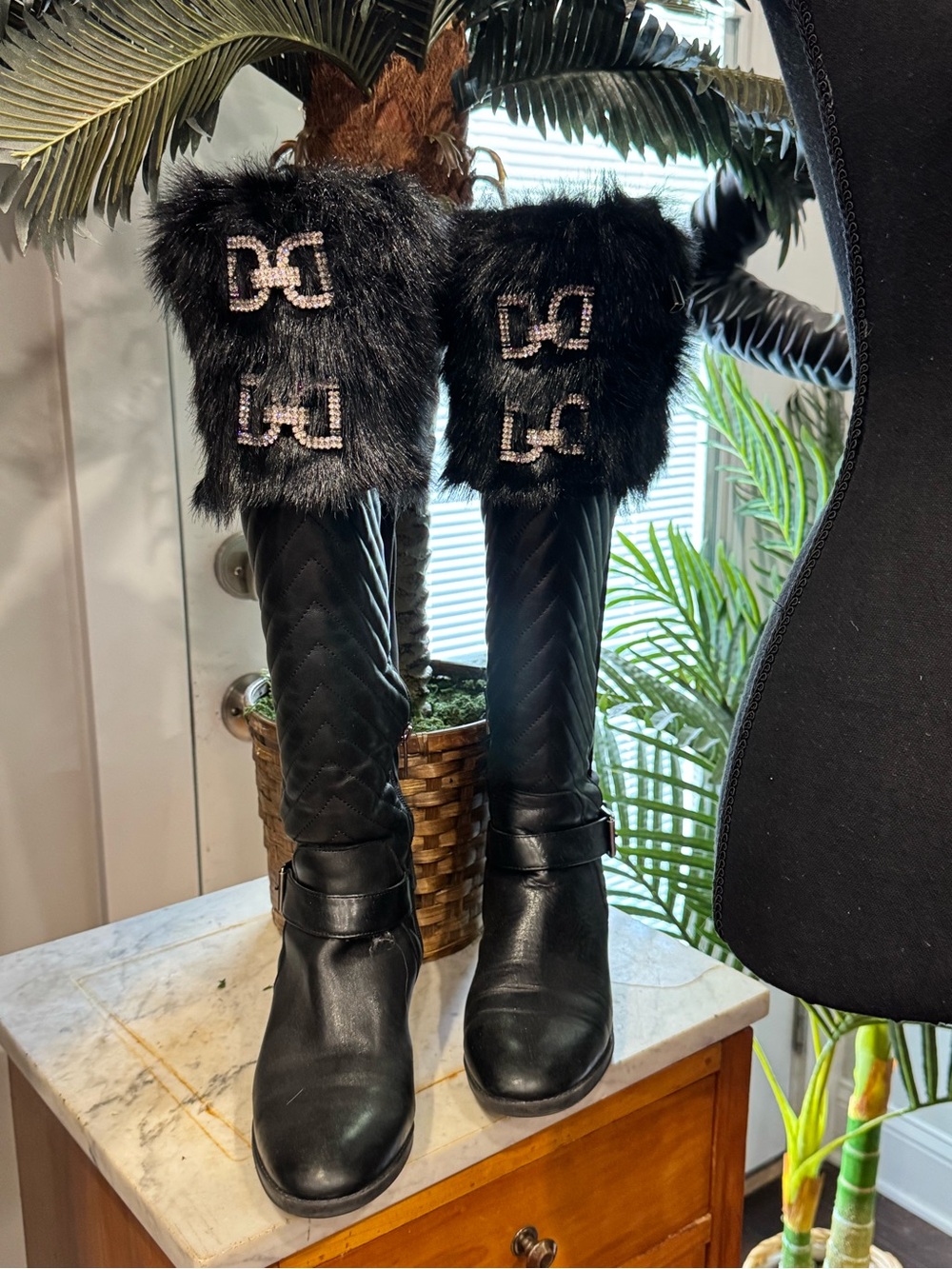 Fabulous Furs black boot topper with crystal embellishments with Crystal Accent